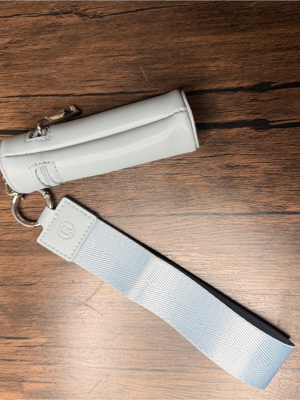 Light Blue Leather Lipstick Holder Keychain Strap - Unbranded